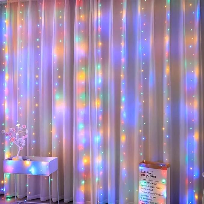 300 LED Warm White Fairy Curtain Lights – 3m USB Plug-in String Lights with Remote Control, 8 Modes for Indoor/Outdoor Use – Perfect for Bedroom, Weddings, Parties, and Holiday Decor (2, Colourful)