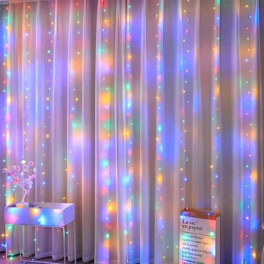 300 LED Warm White Fairy Curtain Lights – 3m USB Plug-in String Lights with Remote Control, 8 Modes for Indoor/Outdoor Use – Perfect for Bedroom, Weddings, Parties, and Holiday Decor (2, Colourful)