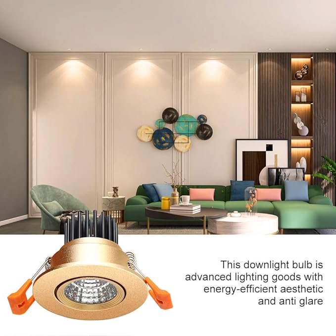 LightingWill 2inch LED Dimmable Downlight, 3W COB Recessed Ceiling Light, Warm White 3000K-3500K, CRI80, 25W Halogen Bulbs Equivalent, Gold (10 Pack)