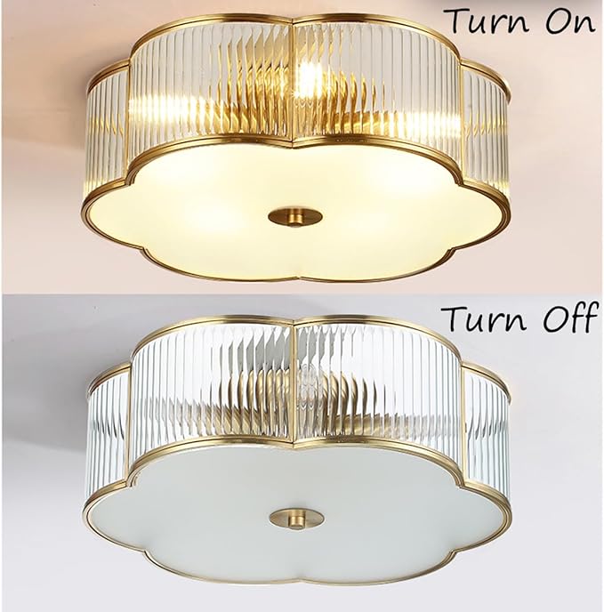 Modern Floral Flush Mount Ceiling Light,Art Deco Brass Ceiling Light,Gold Scalloped Light Fixture,Frosted Glass Ceiling Lamp for Hallway Bedroom Dining Room and Kitchen