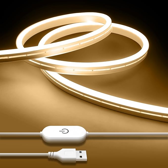 iNextStation USB LED Neon Lights Strip Warm White, 6.6ft 5V Neon Rope Lights Waterproof Flexible Dimmable LED Neon Tape Lights for TV Backlight, Bedroom, Cabinet, Kitchen, DIY Lighting