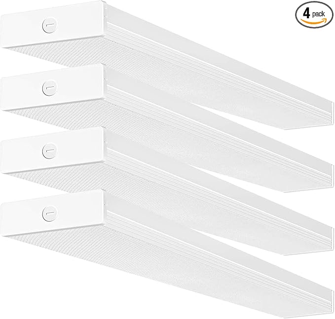 hykolity 4 Pack 4FT LED Wraparound Light 40W 4 Foot Shop Lights for Garage, [2-lamp 32W Fluorescent Equiv.] 4400lm 4000K Wrap Light, Flushmount Office Ceiling Fixture ETL Listed