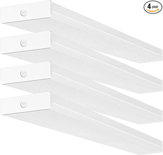 hykolity 4 Pack 4FT LED Wraparound Light 40W 4 Foot Shop Lights for Garage, [2-lamp 32W Fluorescent Equiv.] 4400lm 4000K Wrap Light, Flushmount Office Ceiling Fixture ETL Listed