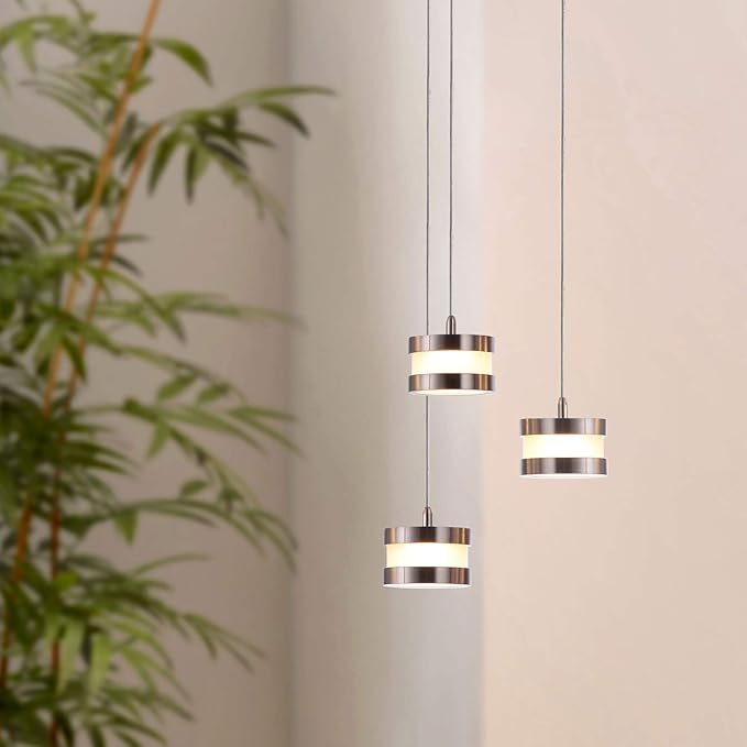 Mercury 3 Mini Pendant Lighting Nickel - LED Hanging Light Fixture for Kitchen Island, Bar, Foyer - Cluster Pendants - Dimmable, Adjustable Wire, Lamp Bulb Included