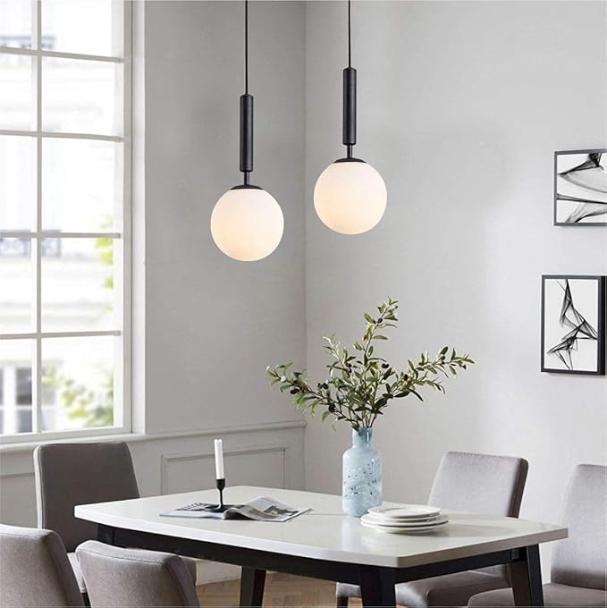 KCO Lighting Black Globe Pendant Light Mid Century Modern Pendant Lights Kitchen Island Industrial Farmhouse Round Glass Pendant Lighting Single Hanging Light Fixture (Black)