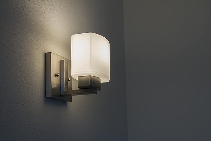 Design House Dove Creek Wall Light Sconce, Satin Nickel Finish, Frosted Glass, Dimmable, for Hallway, Bathroom, Foyer, Bedroom – Design House, 577981