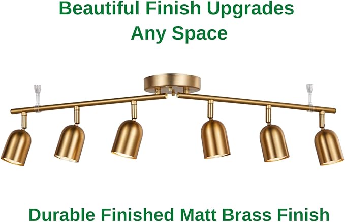 6 Light Track Lighting Kit, Matt Brass Finish Adjustable with Moden Flush Mount Ceiling Spotlight for Kitchen,Living Room,Home Improvement (6L)