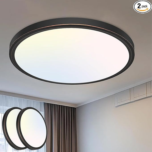 libtit 16Inch Flush Mount LED Ceiling Light Fixture, 3000K 4000K 6500K Adjustable, 36W 3600lm Rubbed Bronze Satin Round Ceiling Lamp for Bathroom Shower Hallway Kitchen, 2 Pack
