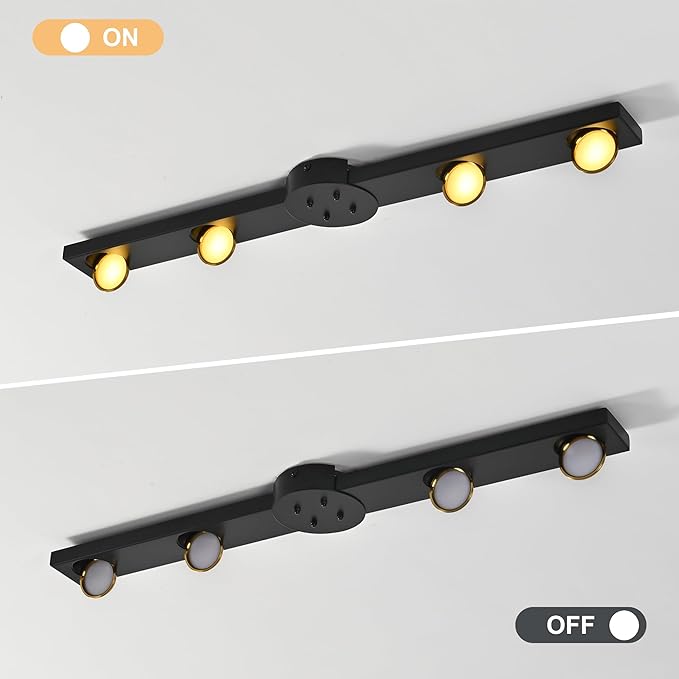 Garwarm Modern Ceiling Light Track Lighting, 31.5 Inch Dimmable LED Kitchen Ceiling Light Fixture with Remote 4-Light LED Chandelier Wall Sconce for Bedroom Dining Room Black