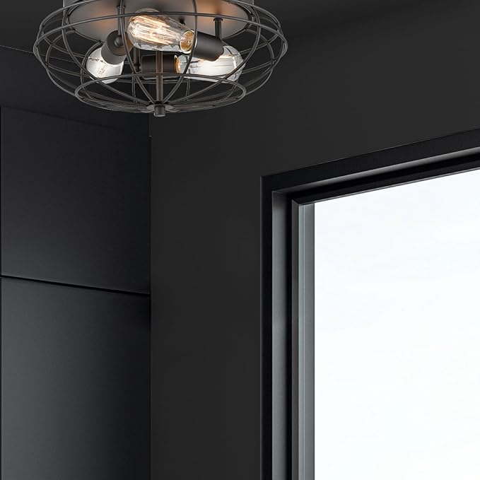 Innovations Lighting 510-3C-BK Providence 3-Light Dimmable Flush Mount Ceiling Light Fixture with Metal Guard Cage for Hallway, Kitchen, Bedroom, Closet, or Office - 15'' - Matte Black
