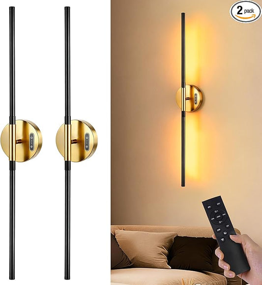 Battery Operated Wall Sconces with Remote, Dimmable Wall Sconces Set of 2, 3000K/4500K/6000K, 360° Rotate, Rechargeable Wall Lights for Living Room Bedroom Hallway