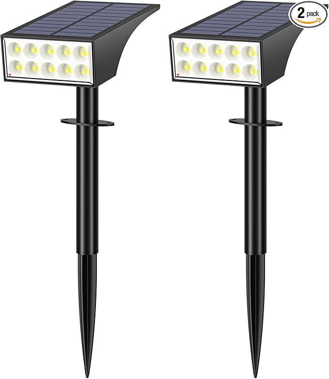 WENATY Solar Lights Outdoor Waterproof, Solar Spot Lights- 2 Pack/4 Mode LED Spotlights 2-in-1 Auto On/Off Powered Landscape Lighting for Outside Yard Wall Garden Path Driveway, Cool White