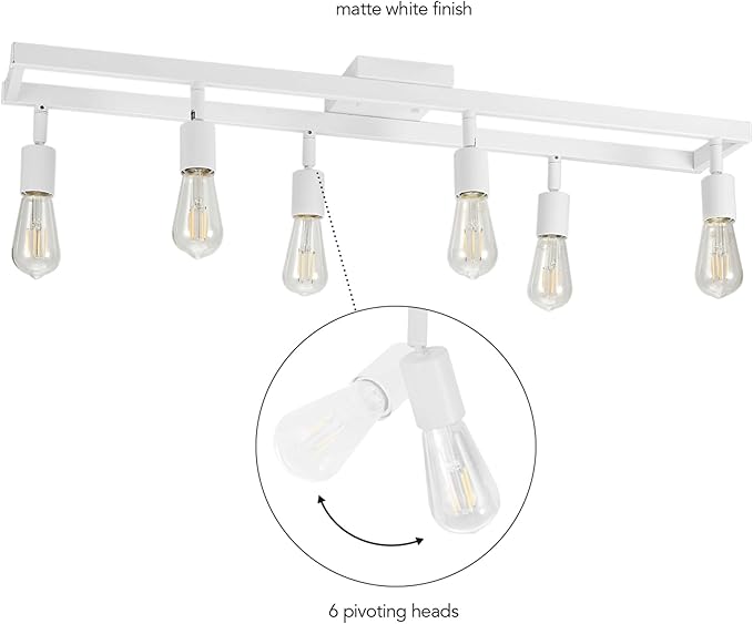 Globe Electric 64000095 36" 6-Light Track Lighting, Matte White, Pivot Sockets, Ceiling Lamp for Bedroom, Kitchen, Hallway, Bathroom, Den, Dining Room, Home Décor