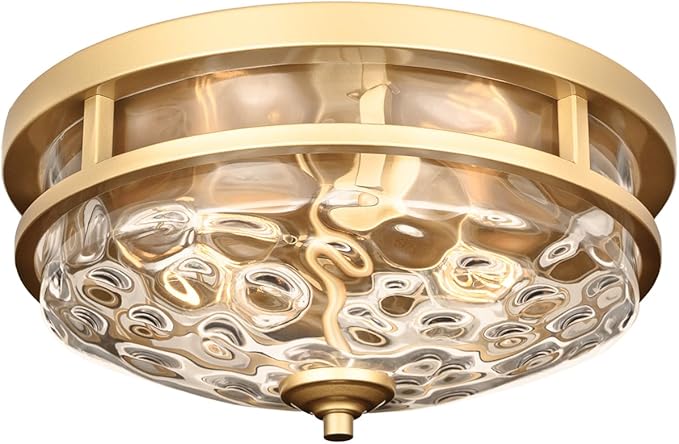 Flush Mount Ceiling Lights, 2-Light Farmhouse Close to Ceiling Light, Industrial Ceiling Lighting Fixture for Kitchen Hallway Bedroom Living Room Stairways Porch (Gold)