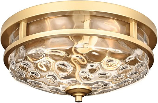 Flush Mount Ceiling Lights, 2-Light Farmhouse Close to Ceiling Light, Industrial Ceiling Lighting Fixture for Kitchen Hallway Bedroom Living Room Stairways Porch (Gold)