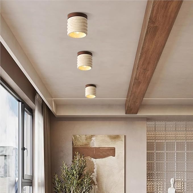 Natural Stone Flush Mount Ceiling Light, Small Wooden Nordic Hallway Lamp E26 Socket Close to Ceiling Fixture, Modern Minimalist Lighting for Bedroom Living Room Entryway(1 Pack)