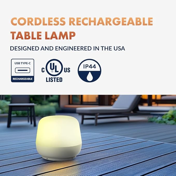 ‎Newhouse Lighting Coco, White 2700K Dimmable Cordless Portable USB-C Rechargeable Table Lamp NHTL-CO-WH, Cordless Desk Lamp for Living Room, Bedroom, Coffee Table, and Other Cozy Home Decor