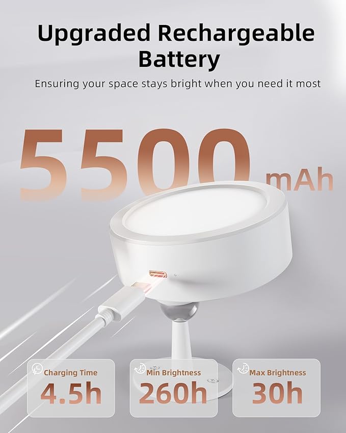EZVALO LED Wall Mounted Lights, 5500mAh Rechargeable Wall Light Wall Sconces Lamp, 3 Color Temps & Remote and Touch Control, 360°Rotation Dimmable Cordless for Bedroom Reading Study Bedside (White)