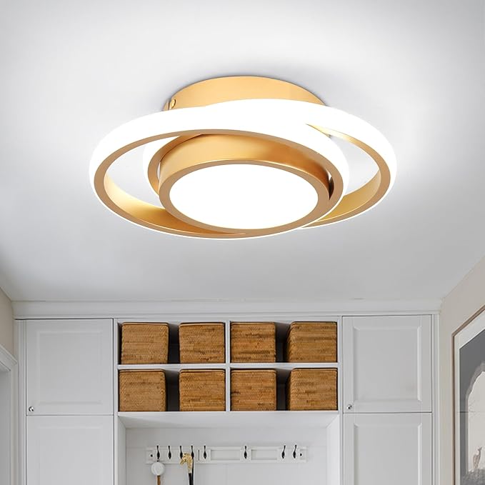 CANEOE Small Modern LED Ceiling Light, Gold Round Hallway Light Fixtures Ceilings, Indoor Ceiling Lamp Fixtures for Hallway Living Room Bedroom Kitchen Office Lighting Fixture