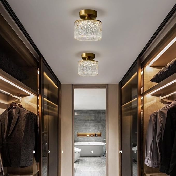 KISAD Nordic Bedroom Semi Flush Mount Ceiling Light Fixtures Modern Minimalist Hallway LED Close to Ceiling Lamp for Entryway Balcony(Gold Leaf,Cylindrical)