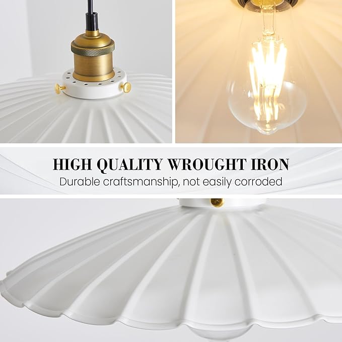 Hanging Lamp Plug in White 15.7 Inch Metal Lampshade Pendant Light Adjustable 14Ft Cord Pendant Light Plug in Living Room Bedroom Farmhouse Industrial Hanging Lights 2Pack