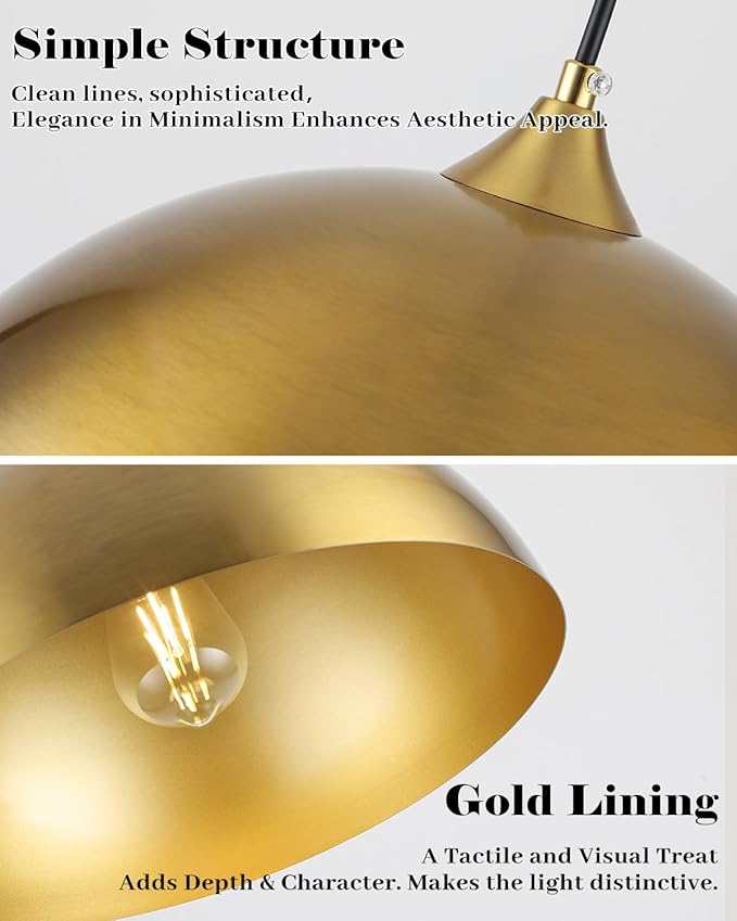 Gold Pendant Lights Kitchen Island 3 Pack, 14 Inch Gold Dome Pendant Light, Large Kitchen Pendant Light, Island Pendant Lights for Kitchen, Dining Room, Cafe