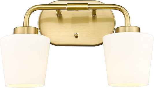 Brushed Gold Bathroom Vanity Light, Farmhouse Brass Sconces Wall Lighting with Milk White Glass, Champagne Bronze Light Fixture Over Mirror, AD-22004-2W-GD
