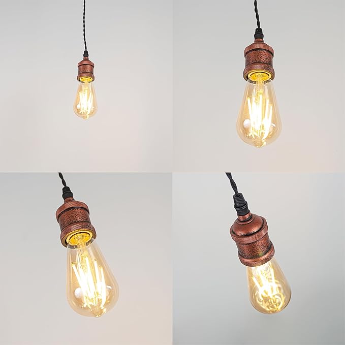 Kiven H-Type Track Lighting Pendants,Industrial h Track Pendant Lights with 48 Inch Cord Length Black Weave Rope,3 Pack Track Lighting Fixture,Vintage Red Finish