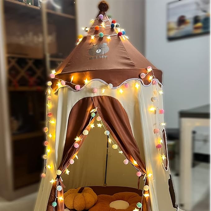 ChiRee Indoor String Lights 6.56 Feet Pom Poms Star Lights 20 LED Battery Operated String Fairy Lights Warm White Star Lights Colorful Decor Lights for Home Bedroom Kids Playhouse Holiday Christmas