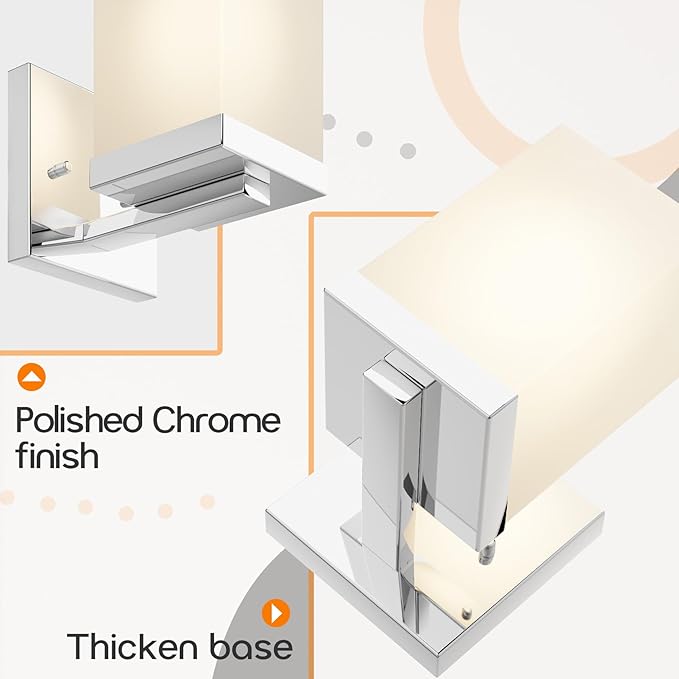 Bathroom Light Fixture Wall Sconce with White Frosted Glass Shade, Polished Chrome Vanity Lightings Over Mirror Hallway Entrance Porch T003CH-L1