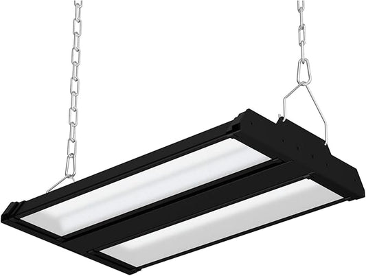 Allsmartlife LED Linear High Bay Light 1-Pack, 150W 20250LM 0-10V Dimmable 5000K Daylight, Adjustable Black Tilt Hanging LED High Bay Shop Lighting Fixtures for Garage Warehouse Workshop