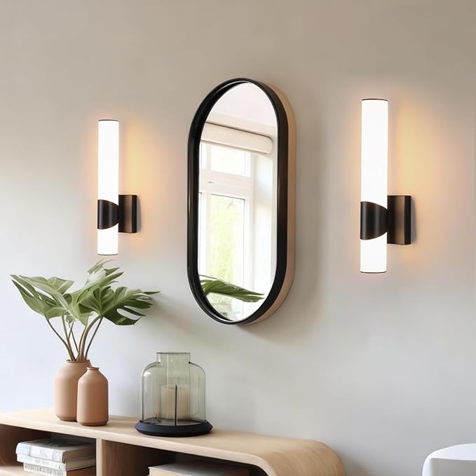 Black Wall Sconces Set of Two 15 Inch Modern Bathroom Sconces with Acrylic Shades LED Hardwired Sconce Wall Lighting Fixtures for Living Room Bedroom Hallway, 2 Pack