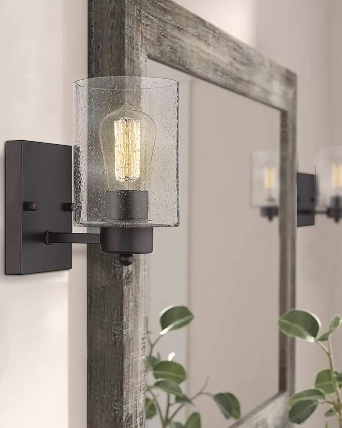 Beionxii Wall Light Fixture | 2 Pack Interior Wall Sconce in Oil Rubbed Bronze with Clear Seeded Glass (8.5" H x 4.7" W) - MB9002 Series