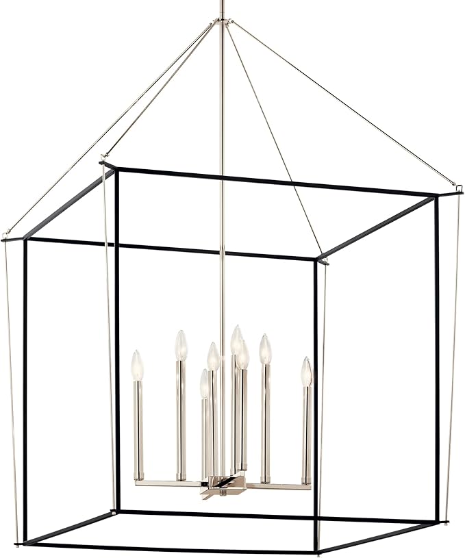 Kichler Eisley 8-Light 2 Tier Foyer Pendant, Soft Modern Light in Polished Nickel and Black, Sloped Ceiling Compatible, for Grand Foyer or Great Room (50" x 34.75" x 34.75"), 52629PN