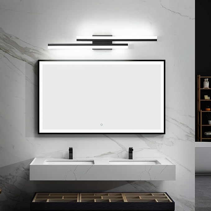 PRESDE 32 Inch LED Vanity Light Black Bathroom Light Fixtures Over Mirror Modern Bath Lighting Bar 5CCT