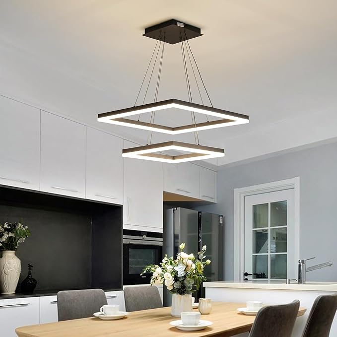 Modern Ceiling Chandelier, with Remote Control Dimmable 3 Color Mode & Brightness (Warm & Cool & Neutral Light) Ceiling Chandelier, Acrylic Anti-Flicker Dining Light Fixture for Kitchen
