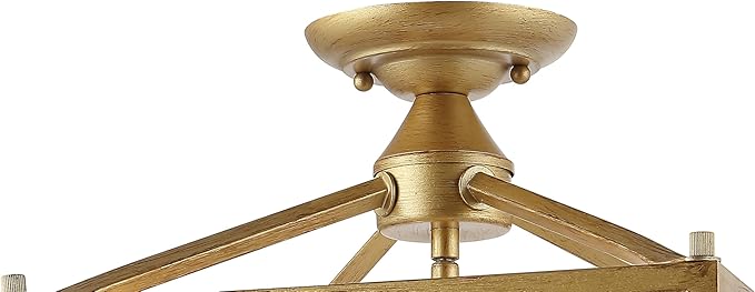 JONATHAN Y 12" Brass Gold Modern Farmhouse Pagoda 4-Light LED Semi Flush Mount Lantern, Metal Ceiling Light Fixture for Kitchen, Hallway, Entryway, Bedroom, Hardwired (JYL7610B)
