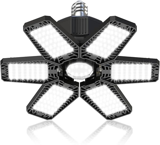 LED Garage Light 1 Pack - 180W 18000LM Garage Lights Ceiling Led with 6 Adjustable Panels, 6500K Daylight Deformable Lighting Screw In E26 E27 Bulb Socket, for Shop Workshop Barn Basement Attic