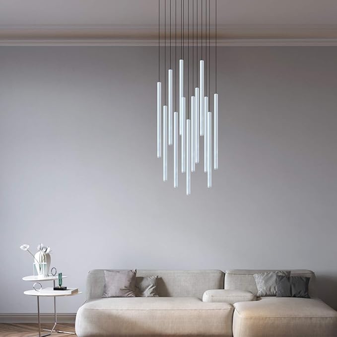 CANALIS 13 Mini Pendant Lighting White - LED Hanging Light Fixture for Kitchen Island, Bar, Foyer - Cluster Pendants - Dimmable, Adjustable Wire, Lamp Bulb Included