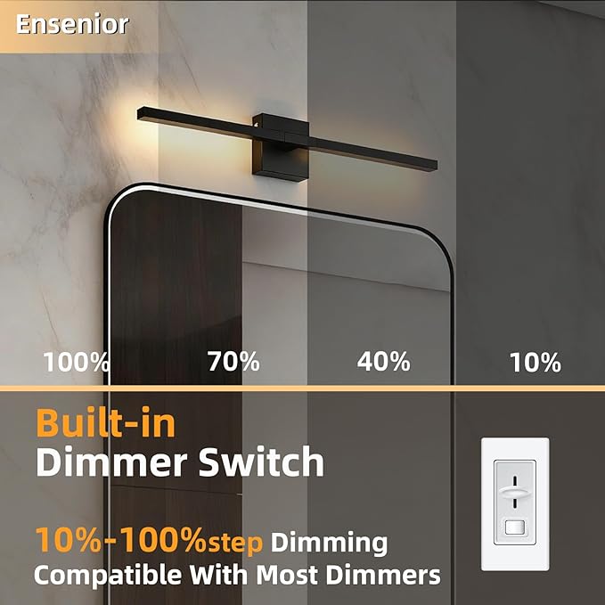 Brushed Black Vanity Light 30 Inch Modern Bathroom Light Fixtures 18W Wall Vanity Lamp Over Mirror, Dimmable 5CCT LED Wall Sconce for Bedroom Cabinets