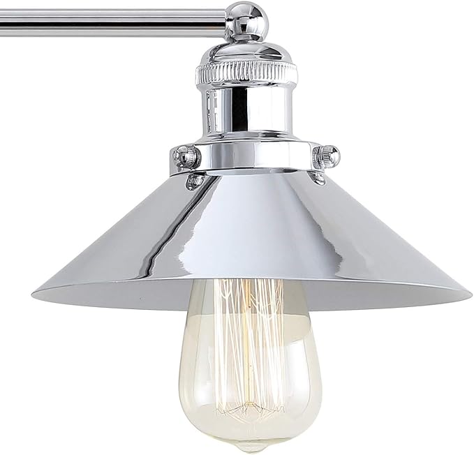 JONATHAN Y 26.5" Chrome 3-Light Industrial Farmhouse Metal Vanity Light Wall Sconce, Metal Shade for Bathroom Mirror, Kitchen, Entryway, LED Bulb Included (JYL7425A)