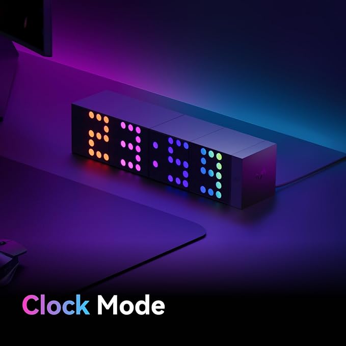 YEELIGHT Smart Pixel Art Table Lamp, 4 Pack Cube Light Kit with Music Sync, DIY LED Display with Clock Mode, RGB Mood Night Light Works with Matter and Alexa, App Control, for Gaming Room & Bedroom