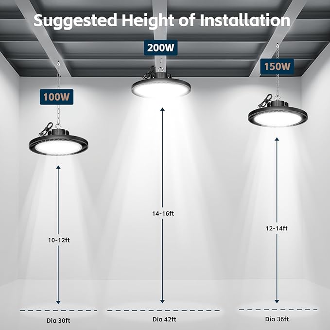 lvsdak UFO LED High Bay Lights 5000K 200W 30000LM 6 Pack with Plug High Bay Led Shop Lights Suitable for Warehouse Workshop Factory Gym Garage Barn LED Lamp AC100-277V