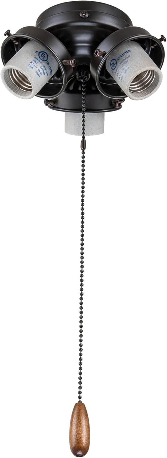 Aspen Creative 22002-31, Three-Light Ceiling Fan Fitter Light Kit with Pull Chain, Oil Rubbed Bronze