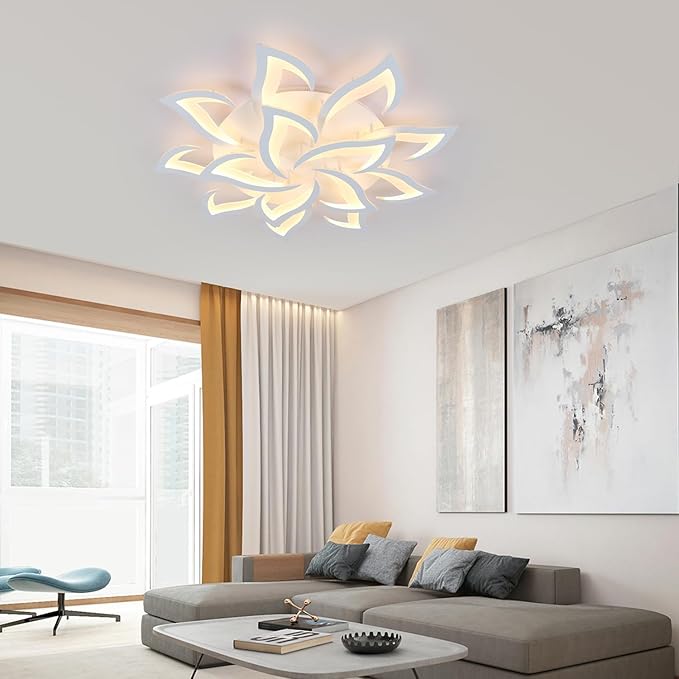 Goeco Modern Ceiling Light, 14-Petals LED Dimmable White Acrylic Flower Design Flush Mount Ceiling Light, 3000K-6500K with APP/Remote Control for Living Room, Dining Room, Kitchen