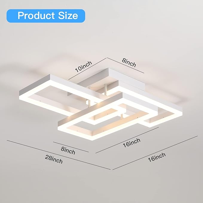 Moderm Ceiling Light Fixture, Square Modern LED White Flush Mount Ceiling Light, APP and Remote Control Dimming with Memory3000K-6500K for Dining Room, Kitchen, Bedroom, Office