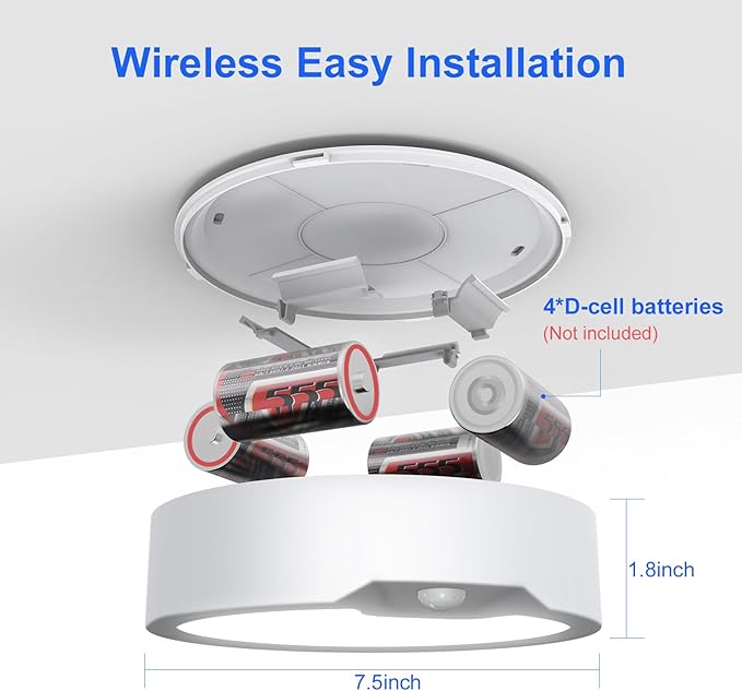 Battery Operated Motion Sensor Ceiling Light Fixture-Wireless Motion Sensor Light Indoor with Remote/Timer, Battery Powered Closet Light Cordless for Hallway Stair Garage Pantry Laundry 3000K-6500K