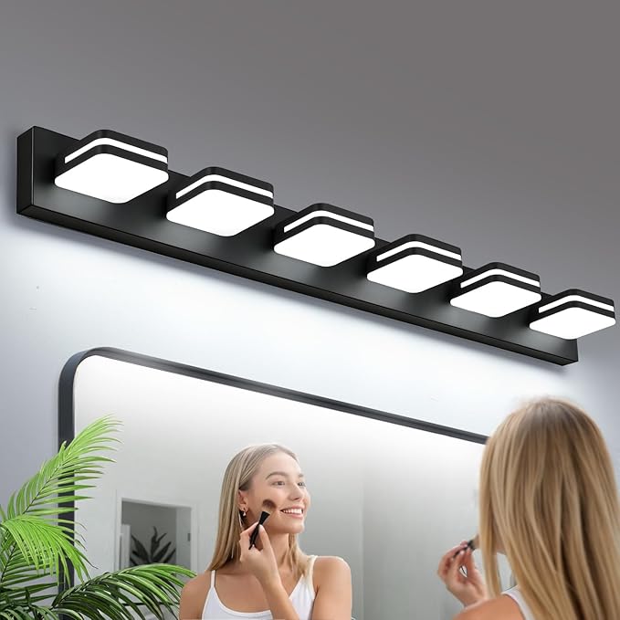 360° Rotate LED Bathroom Vanity Light Fixtures, 2500LM Acrylic Matte Black Vanity Lights for Bathroom, Modern Wall Lighting Fixtures Over Mirror Kitchen Living Room Hallway (Natural White Light 5000K)