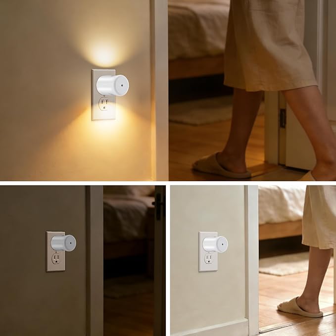 4-Pack Motion Sensor Night Light, Plug-in Wall LED Nightlight with Dusk to Dawn Sensor, Auto On/Off, 2700K Warm White 100 Lumens, Rotatable Plug-in Design for Hallway Staircase Bathroom Kitchen