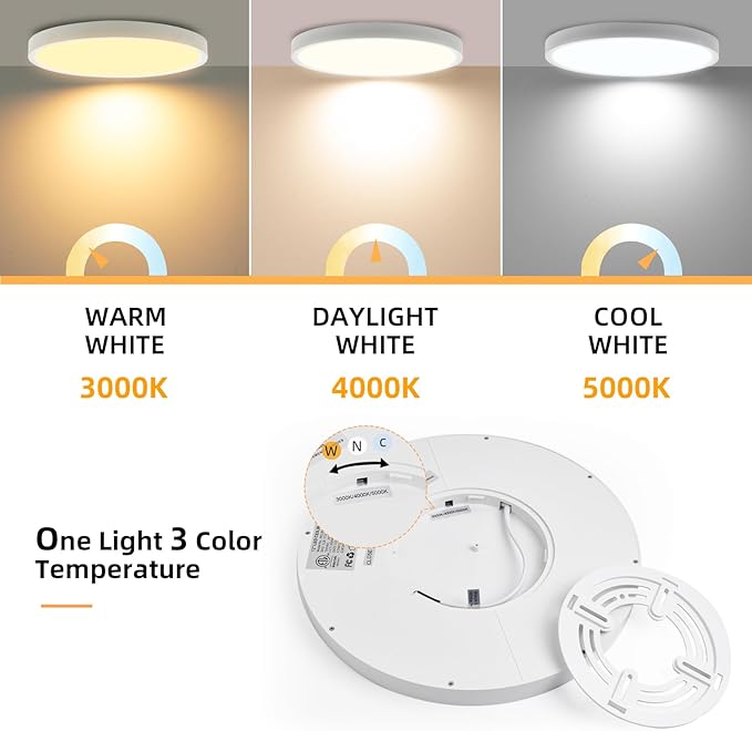 Hlite 4pack 12 inch Flush Mount LED Ceiling Light Fixture,24W 2400LM Super Slim Light Fixtures Ceiling Mount 3000K/4000K/5000K 3CCT Selectable,Light Fixtures for Kitchen,Bedroom(White)